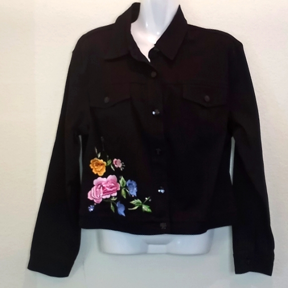 VTG-Lana Erica Floral Applique  Black Jacket - Picture 8 of 15